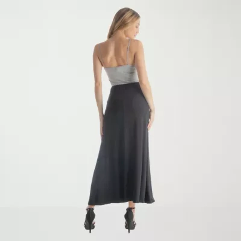 24seven Comfort Apparel Womens Mid Rise Stretch Fabric Maxi Skirt