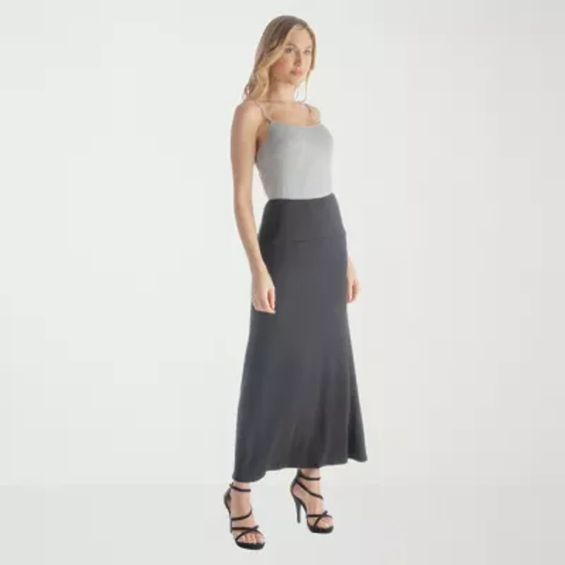 24seven Comfort Apparel Womens Mid Rise Stretch Fabric Maxi Skirt