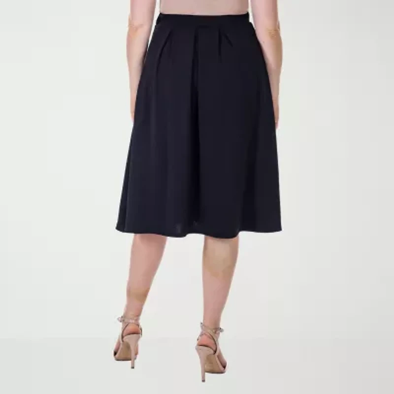 24seven Comfort Apparel Womens Stretch Fabric Mid Rise Pleated Skirt