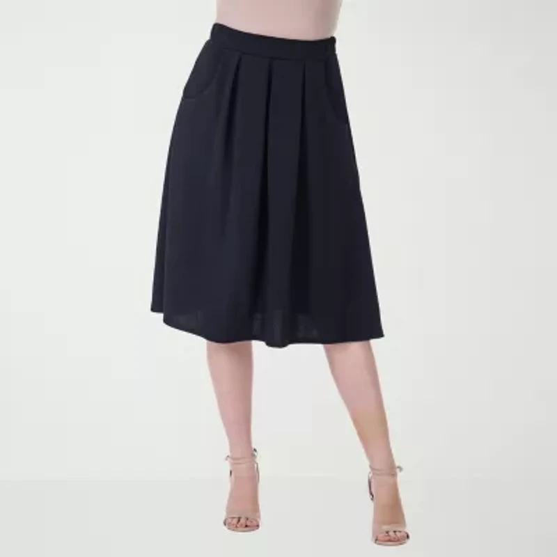 24seven Comfort Apparel Womens Stretch Fabric Mid Rise Pleated Skirt
