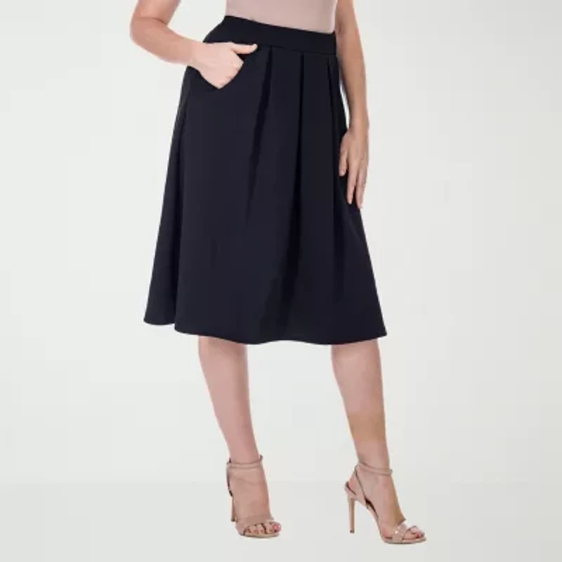 24seven Comfort Apparel Womens Stretch Fabric Mid Rise Pleated Skirt