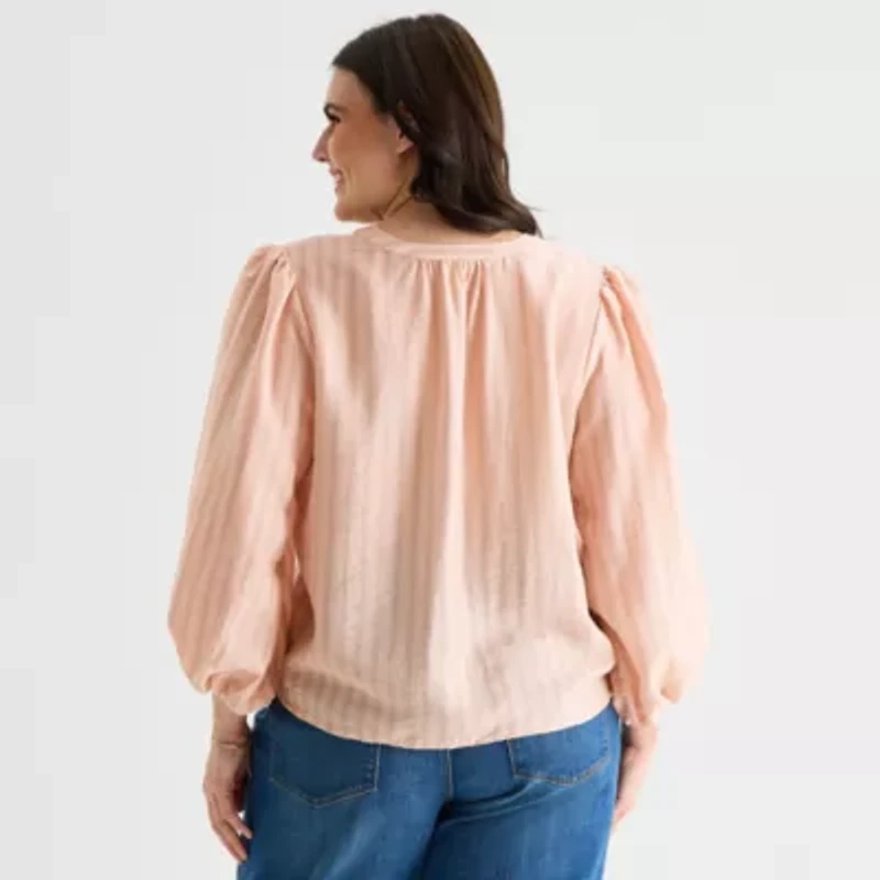 a.n.a Womens Plus Y Neck 3/4 Sleeve Blouse