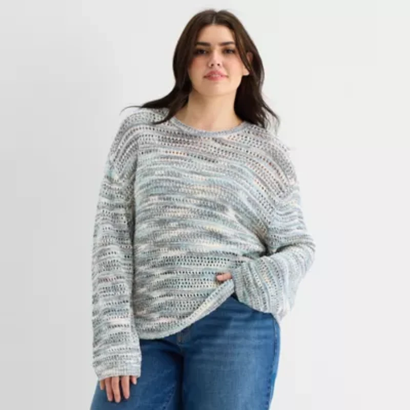 a.n.a Plus Womens Crew Neck Long Sleeve Pullover Sweater