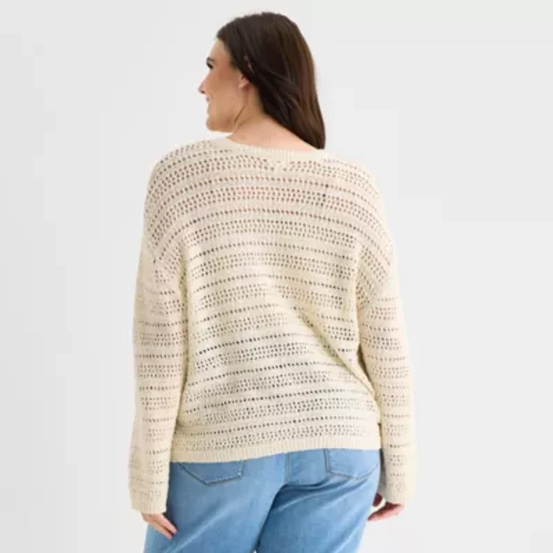 a.n.a Plus Womens Crew Neck Long Sleeve Pullover Sweater