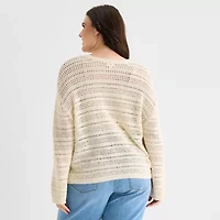 a.n.a Plus Womens Crew Neck Long Sleeve Pullover Sweater