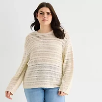 a.n.a Plus Womens Crew Neck Long Sleeve Pullover Sweater