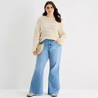 a.n.a Plus Womens Crew Neck Long Sleeve Pullover Sweater