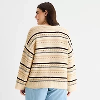 a.n.a Plus Womens Split Tie Neck Long Sleeve Pullover Sweater