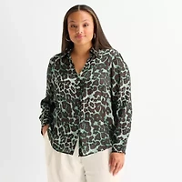 Worthington Womens Plus Long Sleeve Blouse