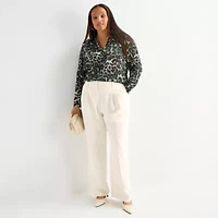 Worthington Womens Plus Long Sleeve Blouse