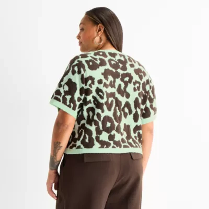 Worthington Plus Womens Crew Neck Short Sleeve Pullover Sweater