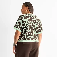 Worthington Plus Womens Crew Neck Short Sleeve Pullover Sweater