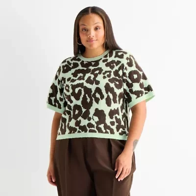 Worthington Plus Womens Crew Neck Short Sleeve Pullover Sweater