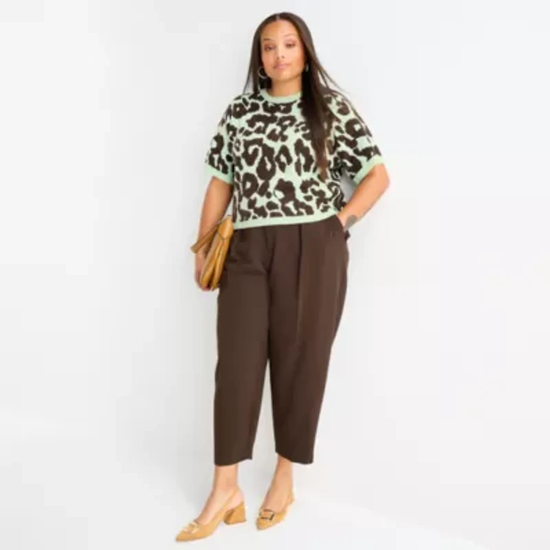 Worthington Plus Womens Crew Neck Short Sleeve Pullover Sweater