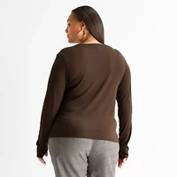 Worthington Womens Plus Crew Neck Long Sleeve Blouse