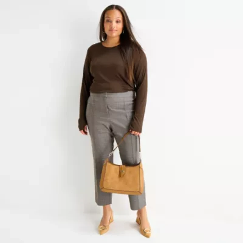 Worthington Womens Plus Crew Neck Long Sleeve Blouse