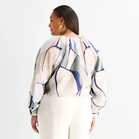 Worthington Womens Plus Round Neck Long Sleeve Blouse