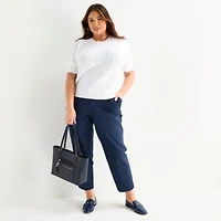 Liz Claiborne Plus Womens Crew Neck Elbow Sleeve Pullover Sweater