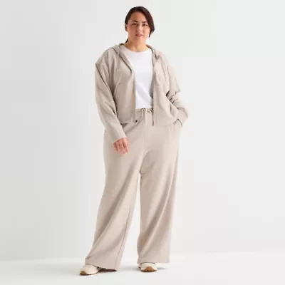 Xersion Womens Plus Wide Leg Mid Rise Active Pull-On Pant