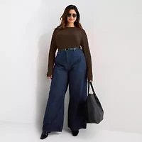 Worthington Womens Plus Crew Neck Long Sleeve Blouse