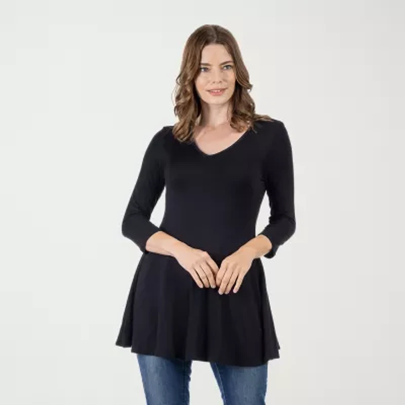 24seven Comfort Apparel Womens V Neck 3/4 Sleeve Tunic Top
