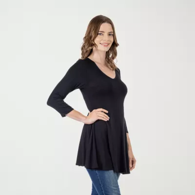 24seven Comfort Apparel Womens V Neck 3/4 Sleeve Tunic Top