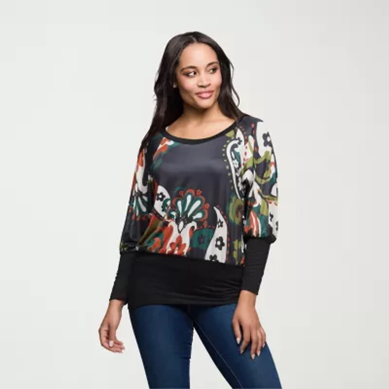 24seven Comfort Apparel Womens Round Neck Long Sleeve Blouse