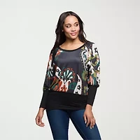 24seven Comfort Apparel Womens Round Neck Long Sleeve Blouse