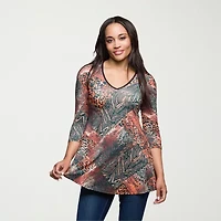 24seven Comfort Apparel Womens V Neck 3/4 Sleeve Tunic Top