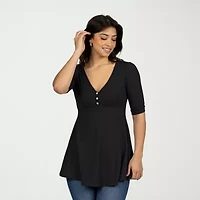 24seven Comfort Apparel Womens V Neck Elbow Sleeve Tunic Top