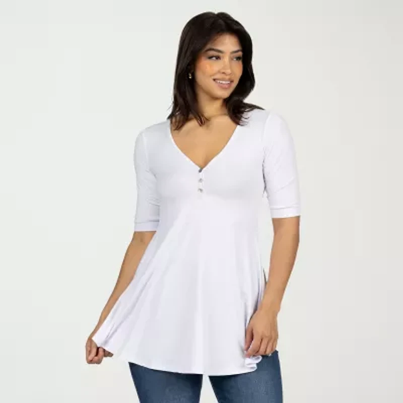 24seven Comfort Apparel Womens V Neck Elbow Sleeve Tunic Top