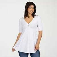 24seven Comfort Apparel Womens V Neck Elbow Sleeve Tunic Top