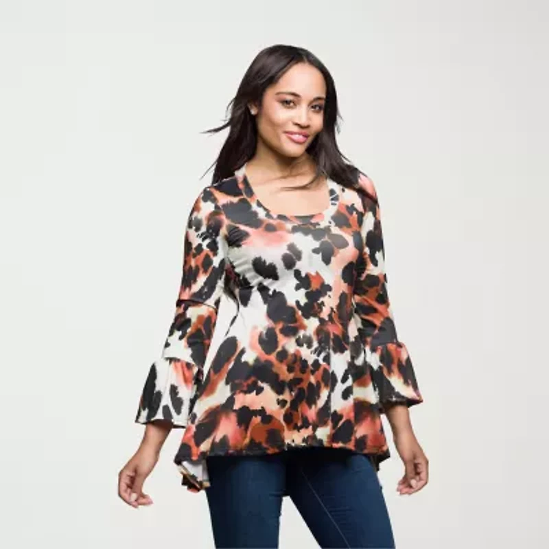 24seven Comfort Apparel Womens Scoop Neck Long Sleeve Tunic Top