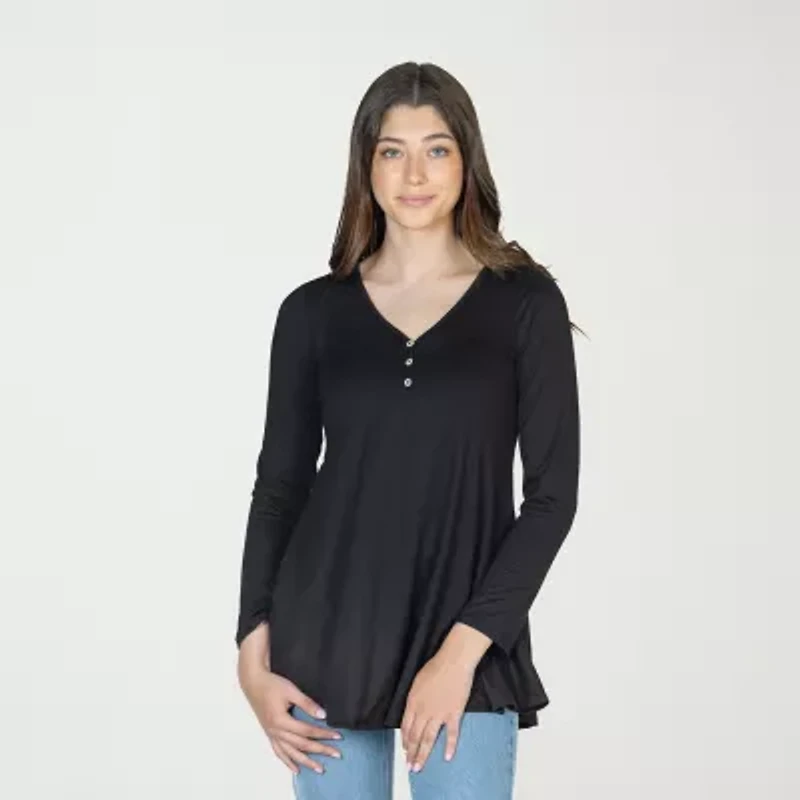 24seven Comfort Apparel Womens Henley Neck Long Sleeve Tunic Top