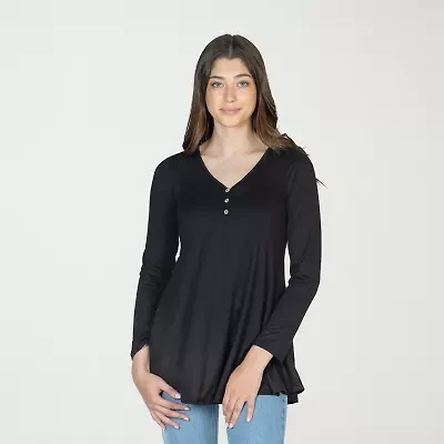 24seven Comfort Apparel Womens Henley Neck Long Sleeve Tunic Top