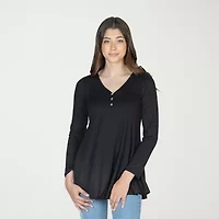 24seven Comfort Apparel Womens Henley Neck Long Sleeve Tunic Top