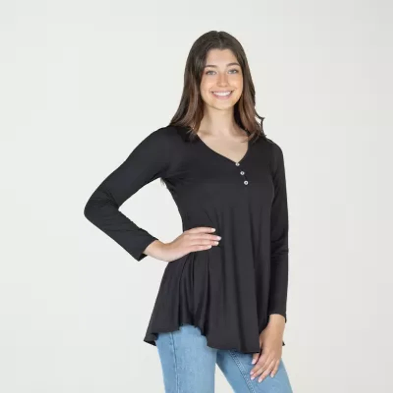 24seven Comfort Apparel Womens Henley Neck Long Sleeve Tunic Top