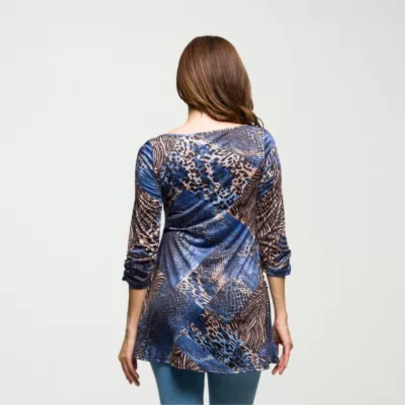 24seven Comfort Apparel Womens Round Neck 3/4 Sleeve Tunic Top