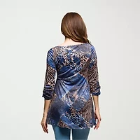 24seven Comfort Apparel Womens Round Neck 3/4 Sleeve Tunic Top