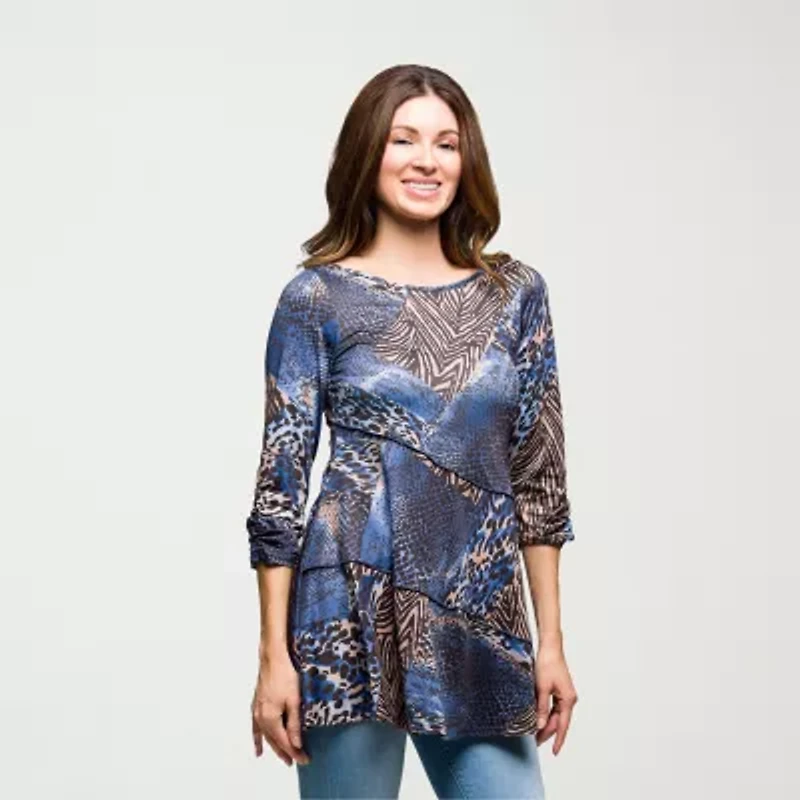 24seven Comfort Apparel Womens Round Neck 3/4 Sleeve Tunic Top