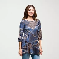 24seven Comfort Apparel Womens Round Neck 3/4 Sleeve Tunic Top