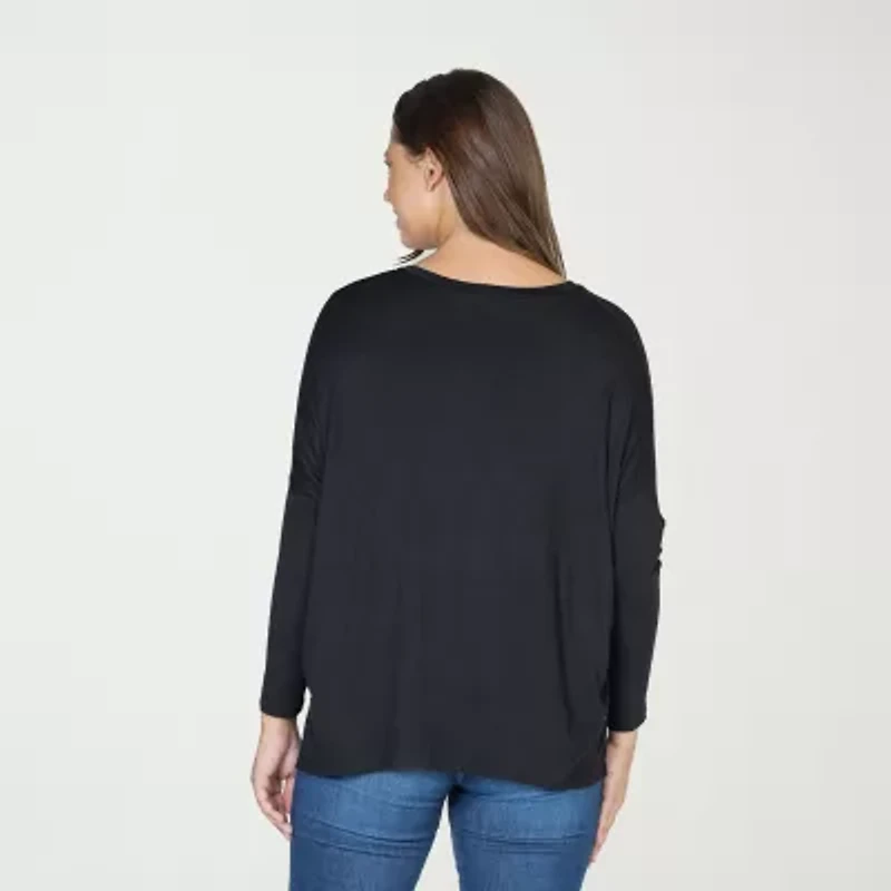 24seven Comfort Apparel Womens Round Neck Long Sleeve Blouse