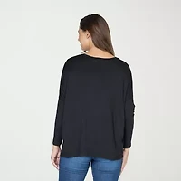 24seven Comfort Apparel Womens Round Neck Long Sleeve Blouse