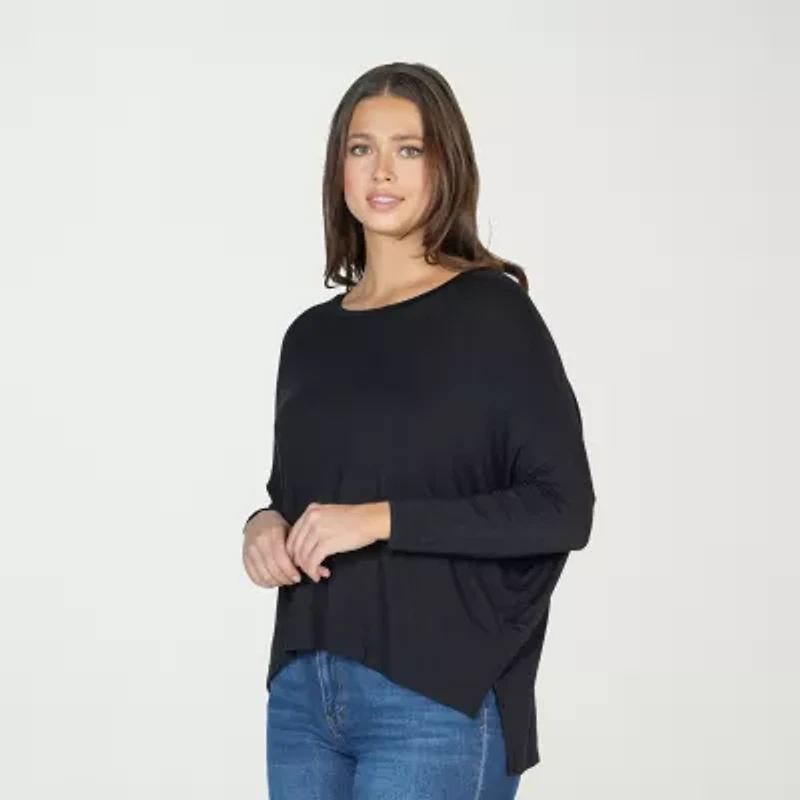 24seven Comfort Apparel Womens Round Neck Long Sleeve Blouse
