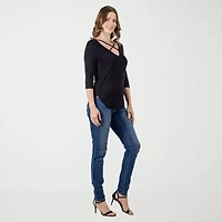 24seven Comfort Apparel Womens V Neck 3/4 Sleeve Tunic Top