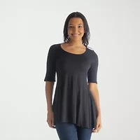 24seven Comfort Apparel Womens Round Neck Elbow Sleeve Tunic Top