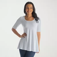 24seven Comfort Apparel Womens Round Neck Elbow Sleeve Tunic Top
