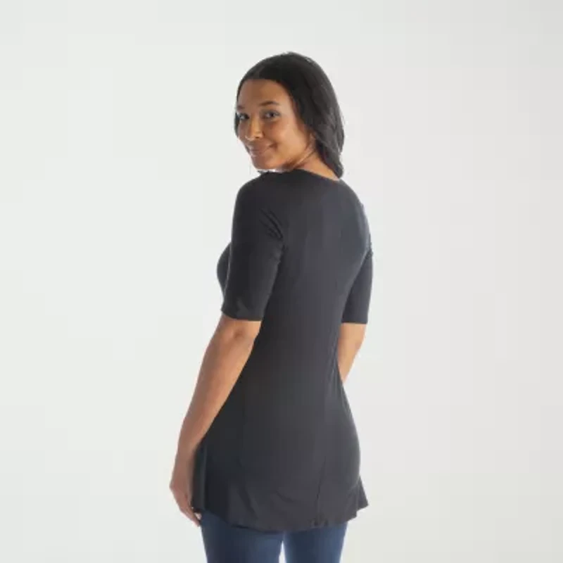 24seven Comfort Apparel Womens Round Neck Elbow Sleeve Tunic Top