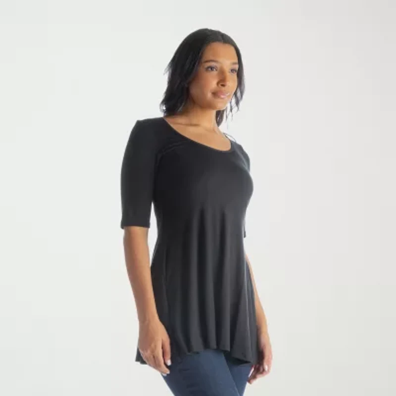 24seven Comfort Apparel Womens Round Neck Elbow Sleeve Tunic Top