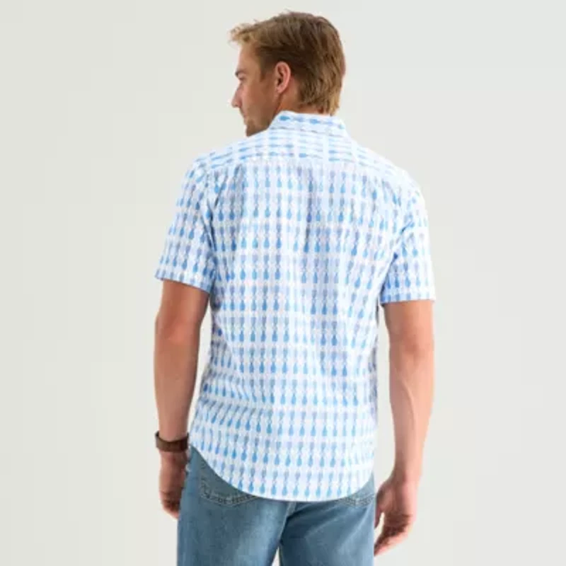 St. John's Bay Stretch Poplin Mens Short Sleeve Classic Fit Button-Down Shirt